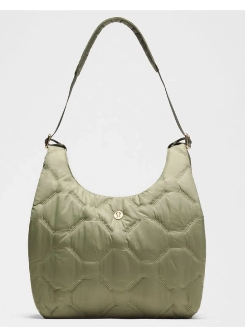 NWT Lululemon Quilty Pleasures Shoulder Bag 14L Bay Leaf Gold Metal Quilted Hobo